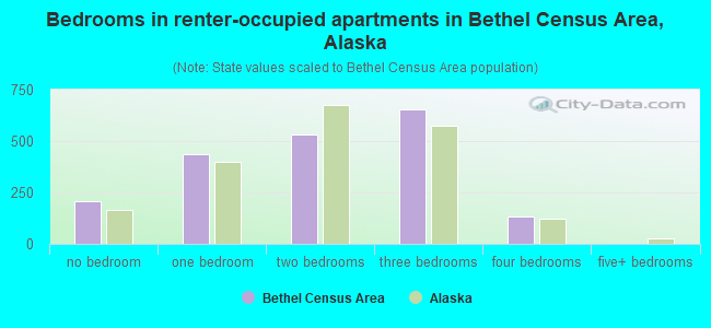Bedrooms in renter-occupied apartments in Bethel Census Area, Alaska