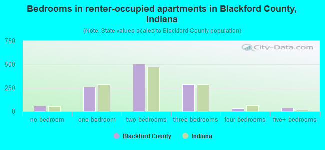 Bedrooms in renter-occupied apartments in Blackford County, Indiana