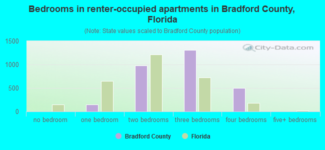 Bedrooms in renter-occupied apartments in Bradford County, Florida