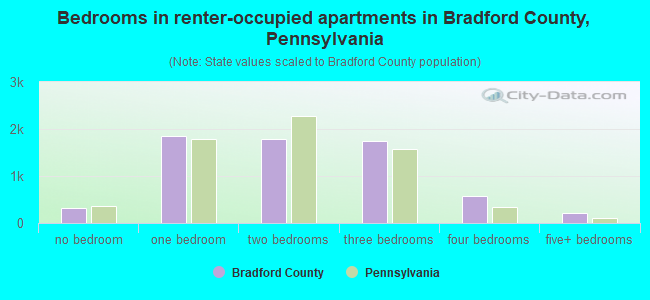 Bedrooms in renter-occupied apartments in Bradford County, Pennsylvania