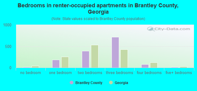 Bedrooms in renter-occupied apartments in Brantley County, Georgia