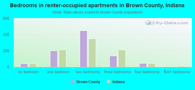 Bedrooms in renter-occupied apartments in Brown County, Indiana