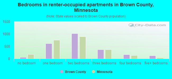 Bedrooms in renter-occupied apartments in Brown County, Minnesota