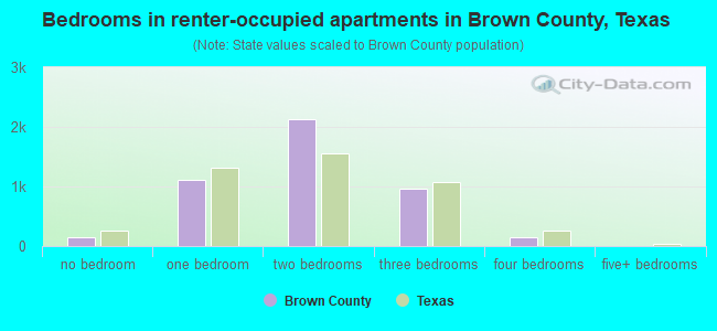 Bedrooms in renter-occupied apartments in Brown County, Texas