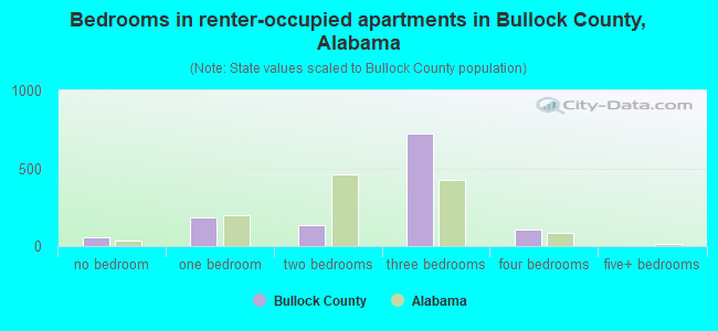 Bedrooms in renter-occupied apartments in Bullock County, Alabama