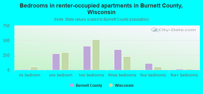 Bedrooms in renter-occupied apartments in Burnett County, Wisconsin