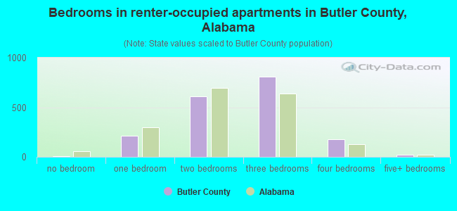 Bedrooms in renter-occupied apartments in Butler County, Alabama