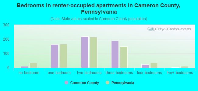 Bedrooms in renter-occupied apartments in Cameron County, Pennsylvania