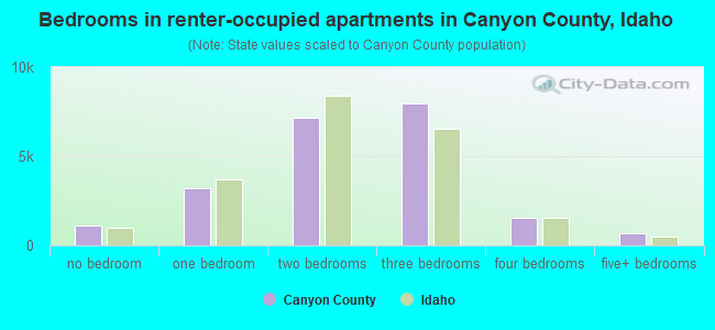 Bedrooms in renter-occupied apartments in Canyon County, Idaho