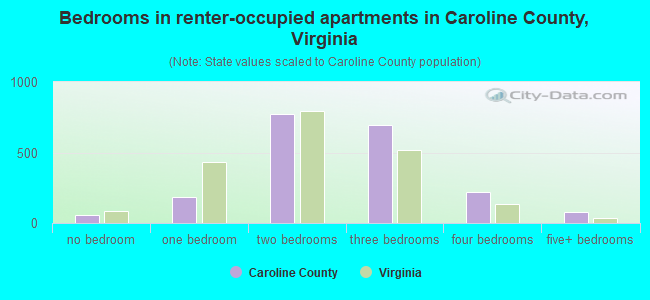 Bedrooms in renter-occupied apartments in Caroline County, Virginia