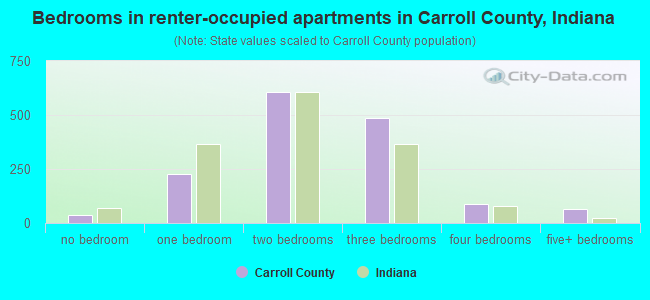 Bedrooms in renter-occupied apartments in Carroll County, Indiana