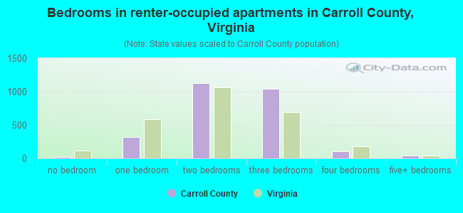 Bedrooms in renter-occupied apartments in Carroll County, Virginia