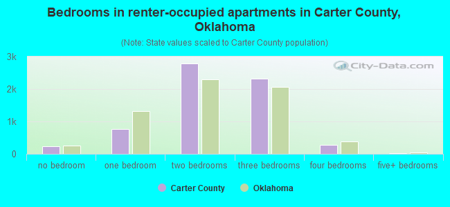 Bedrooms in renter-occupied apartments in Carter County, Oklahoma