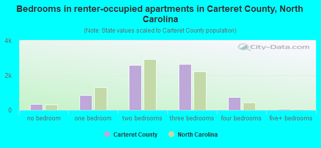 Bedrooms in renter-occupied apartments in Carteret County, North Carolina
