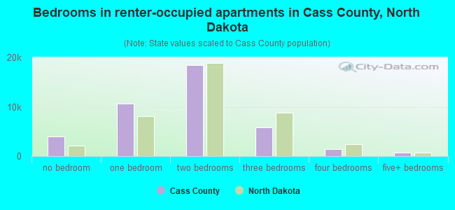 Bedrooms in renter-occupied apartments in Cass County, North Dakota