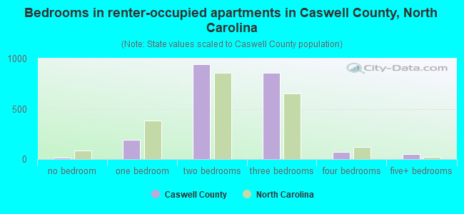 Bedrooms in renter-occupied apartments in Caswell County, North Carolina