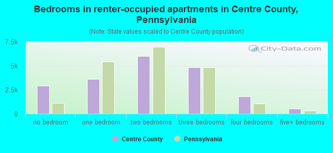 Bedrooms in renter-occupied apartments in Centre County, Pennsylvania