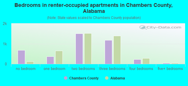 Bedrooms in renter-occupied apartments in Chambers County, Alabama
