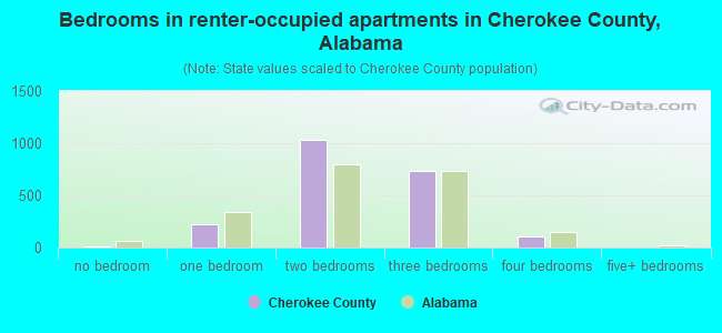Bedrooms in renter-occupied apartments in Cherokee County, Alabama