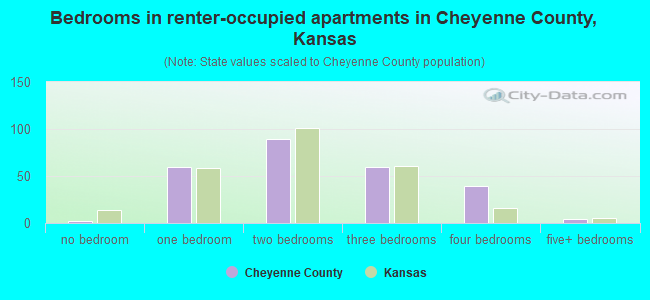 Bedrooms in renter-occupied apartments in Cheyenne County, Kansas