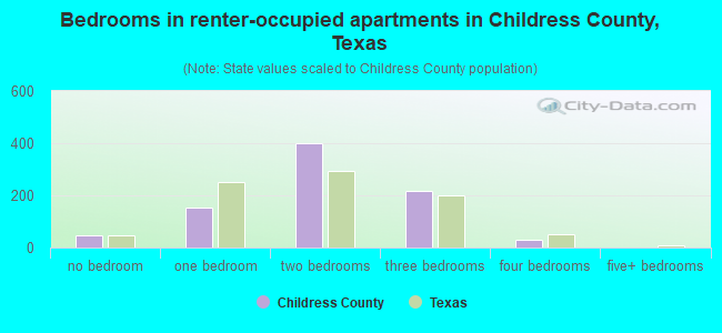 Bedrooms in renter-occupied apartments in Childress County, Texas