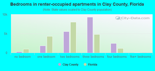 Bedrooms in renter-occupied apartments in Clay County, Florida