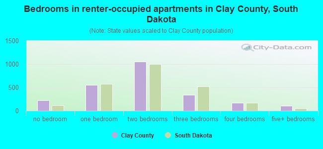 Bedrooms in renter-occupied apartments in Clay County, South Dakota