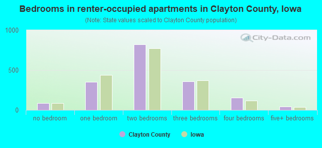Bedrooms in renter-occupied apartments in Clayton County, Iowa