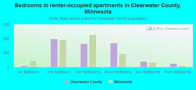 Bedrooms in renter-occupied apartments in Clearwater County, Minnesota