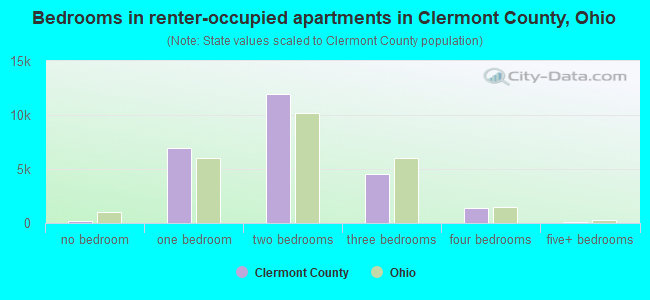 Bedrooms in renter-occupied apartments in Clermont County, Ohio