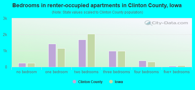 Bedrooms in renter-occupied apartments in Clinton County, Iowa