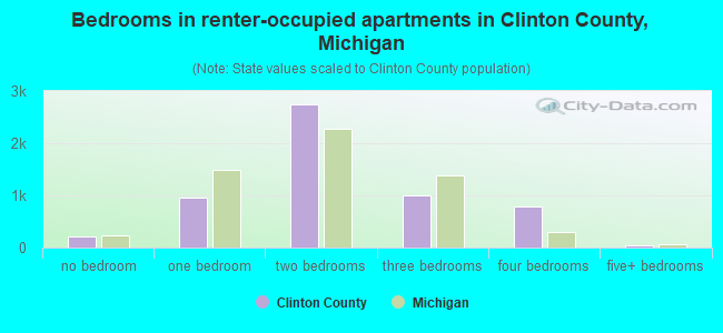 Bedrooms in renter-occupied apartments in Clinton County, Michigan