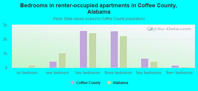 Bedrooms in renter-occupied apartments in Coffee County, Alabama
