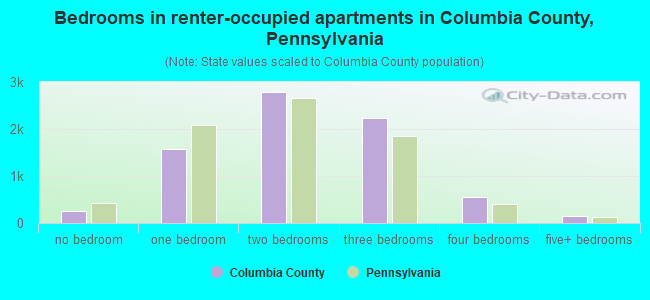 Bedrooms in renter-occupied apartments in Columbia County, Pennsylvania