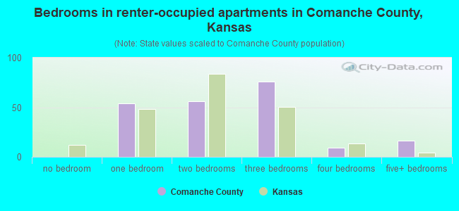 Bedrooms in renter-occupied apartments in Comanche County, Kansas