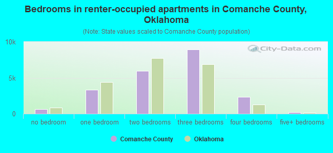 Bedrooms in renter-occupied apartments in Comanche County, Oklahoma