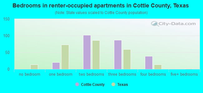 Bedrooms in renter-occupied apartments in Cottle County, Texas