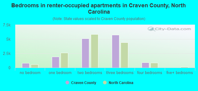 Bedrooms in renter-occupied apartments in Craven County, North Carolina