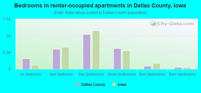 Bedrooms in renter-occupied apartments in Dallas County, Iowa