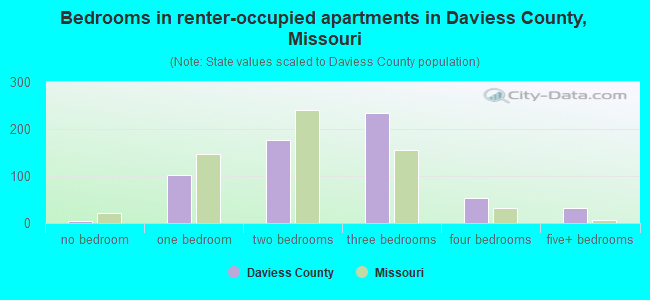 Bedrooms in renter-occupied apartments in Daviess County, Missouri