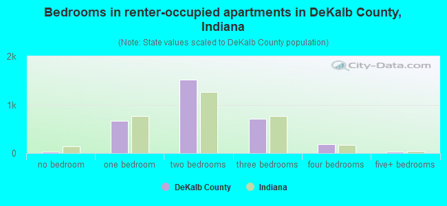 Bedrooms in renter-occupied apartments in DeKalb County, Indiana
