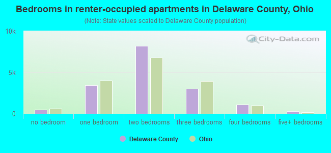 Bedrooms in renter-occupied apartments in Delaware County, Ohio