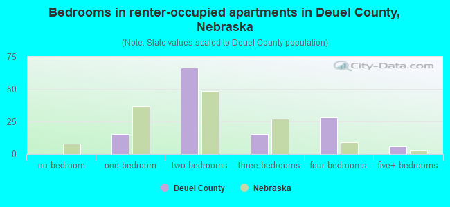 Bedrooms in renter-occupied apartments in Deuel County, Nebraska