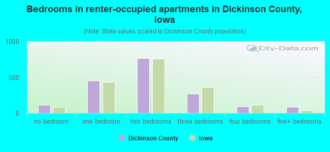 Bedrooms in renter-occupied apartments in Dickinson County, Iowa