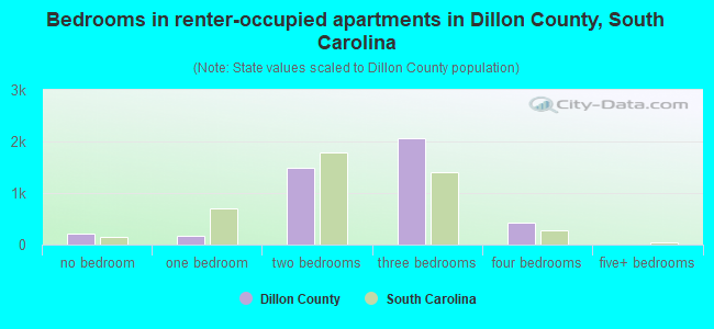 Bedrooms in renter-occupied apartments in Dillon County, South Carolina
