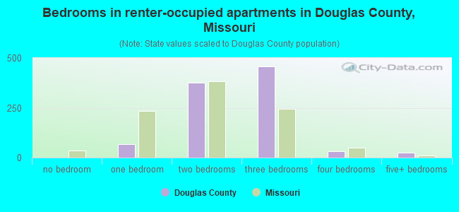 Bedrooms in renter-occupied apartments in Douglas County, Missouri