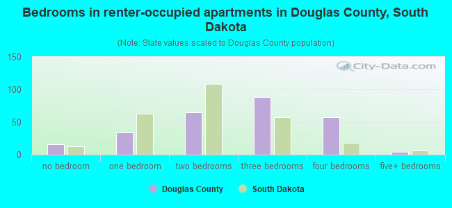 Bedrooms in renter-occupied apartments in Douglas County, South Dakota