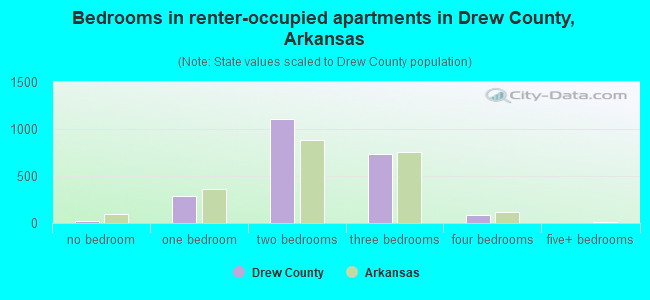 Bedrooms in renter-occupied apartments in Drew County, Arkansas
