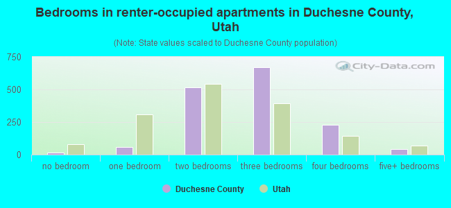 Bedrooms in renter-occupied apartments in Duchesne County, Utah