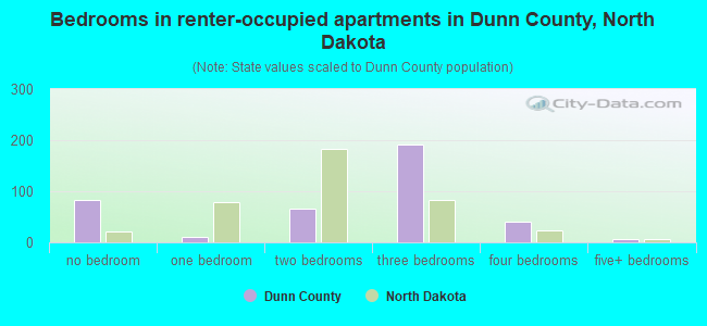 Bedrooms in renter-occupied apartments in Dunn County, North Dakota